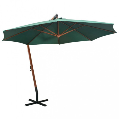 Umbrela de soare suspendata 350 cm, stalp din lemn, verde GartenMobel Dekor foto