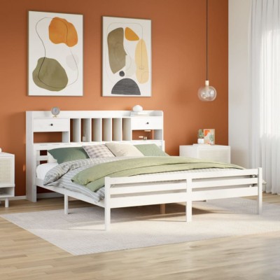 vidaXL Pat cu bibliotecă fără saltea, 180x200 cm, lemn masiv de pin 3322270 foto