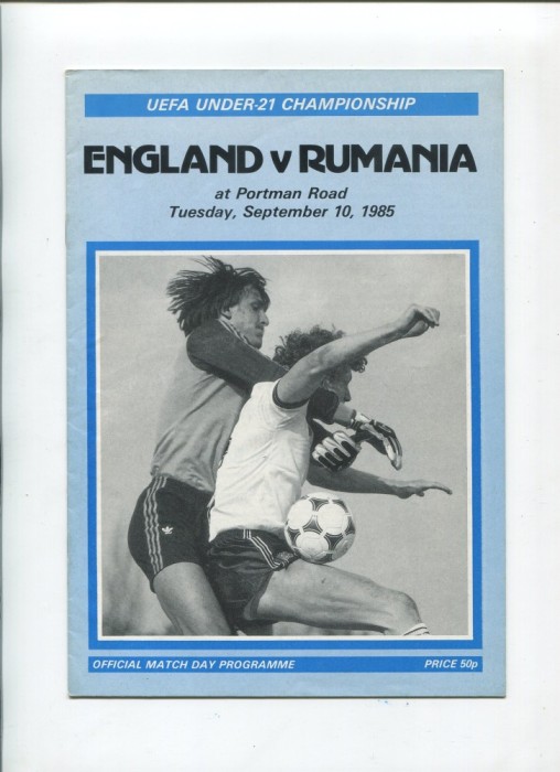Program oficial Anglia - Rom&acirc;nia 1985 U-21