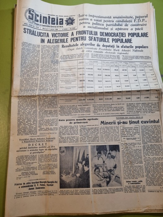 scanteia 5 martie 1958-colectiva pechea galati,minerii din valea jiului