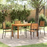 Cumpara ieftin Set de masa pentru gradina 5 buc. Negru Lemn Solid de Acacia