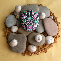 Mandala Stone 2, Spiritual Yoga &amp;amp; Meditation Dot Art, pictura acrilica pe piatra foto