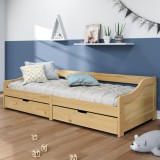 VidaXL Pat de zi cu 2 sertare &quot;IRUN&quot;, 90x200 cm, lemn masiv pin
