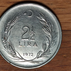 Turcia - moneda de colectie - 2 1/2 lira / lire 1972 -piesa mare, spectaculoasa!