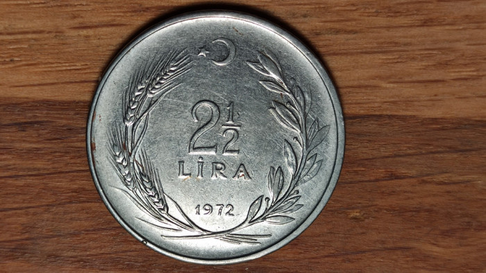 Turcia - moneda de colectie - 2 1/2 lira / lire 1972 -piesa mare, spectaculoasa!