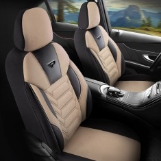 Set Huse Scaune Auto Panda Monaco, cu fermoare pentru bancheta rabatabila, bej negru, 11 piese foto