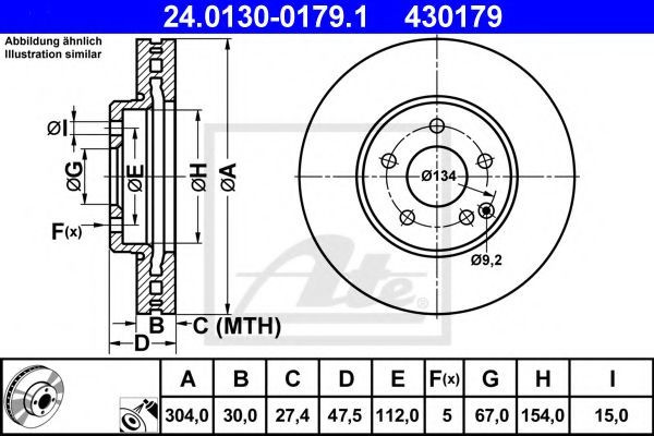 Disc frana MERCEDES E-CLASS (W211) (2002 - 2009) ATE 24.0130-0179.1