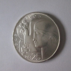 Cehoslovacia 25 Korun 1965 argint aUNC-Aniversară:Eliberarea statului 20 ani