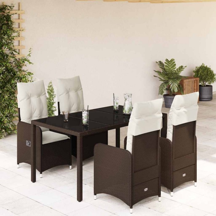 Gossi set bistro de gradina, 5 piese, cu perne, maro, poliratan