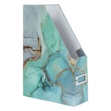 Suport Dosare și Reviste, Model Marble, Carton, Turcoaz, Detalii Aurii, Cadru Metalic pentru Etichetă, 23x8x33cm, Oem