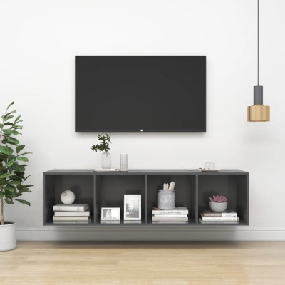 Gossi dulap tv montat pe perete, gri extralucios, 37x37x142,5 cm, pal foto