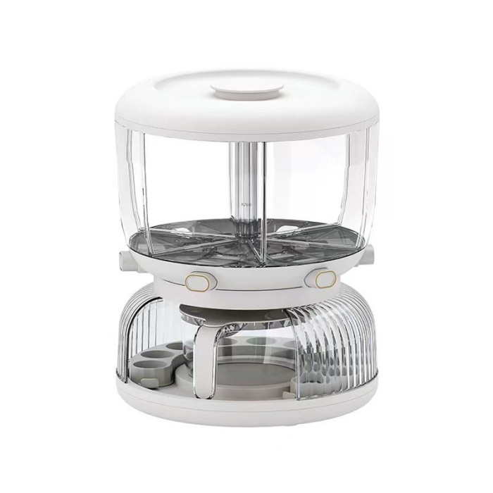 Dozator etajat de cereale flippy, rotativ 360, 6 compartimente, capacitate 10l, cofrag special pentru oua, vas pentru scurgerea cerealelor, 35x27.5 cm