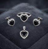 Cumpara ieftin Set Complet Bijuterii din Argint 925 , zBlack Velvet Heart, - Inel, Cercei E i Pandantiv cu Zirconiu Negru