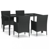 Set mobilier de gradina cu perne, 5 piese, negru, poliratan