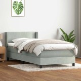 vidaXL Pat box spring cu saltea, gri deschis, 90x220 cm, catifea 3317973