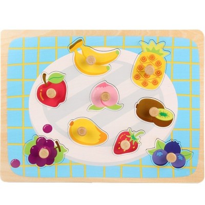 Puzzle Montessori din Lemn pentru Copii, Cyrax, 3D, 0-3 Ani, Model Fructe, Educativ, Intuitiv, Creativ, 9 Piese, 30x22.5x0.8 cm, Multicolor foto