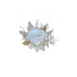 Floare de piept personalizabila, Cocarda, Trandafir criogenat mare alb si Plante naturale uscate