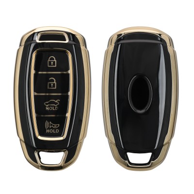 Husa Cheie Auto Kwmobile pentru Hyundai 4 Butoane, Negru/Auriu, Silicon, KWM000025DY001C foto
