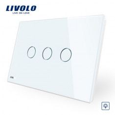 Intrerupator triplu cu variator cu touch Livolo din sticla &amp;amp;#8211; standard italian, Alb foto