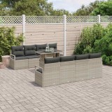 VidaXL Set canapele grădină 9 piese cu perne gri deschis din poly rattan.