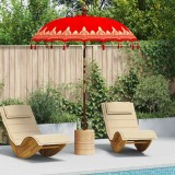 Umbrelă de Soare Balineză vidaXL Roșie 250 cm, Bumbac &amp; Lemn, Pliabilă, Protecție UV, Design Elegant, Gradină/Terasa