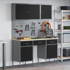 vidaXL Set banc de lucru, 8 piese, negru, oțel