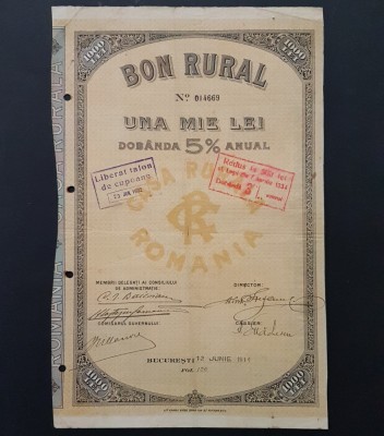 Bon rural de 1000 lei 1914 , titlu , actiuni , Casa rurala foto