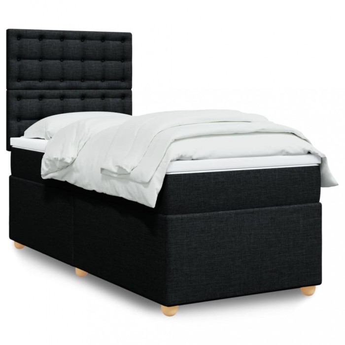 vidaXL Pat box spring cu saltea, negru, 80x200 cm, textil 3293423