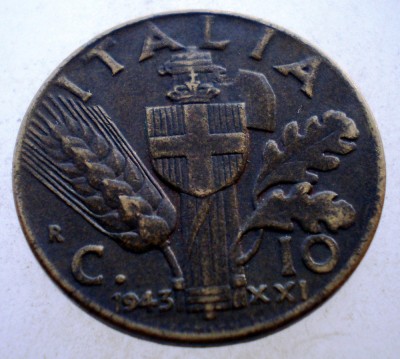 1.739 ITALIA WWII VITTORIO EMANUELE III 10 CENTESIMI 1943 R foto