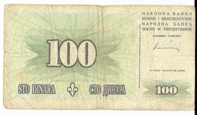 Bancnota 100 dinara 1994 - Bosnia, cotatii bune! foto