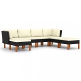 VidaXL Set mobilier de grădină cu perne, 7 piese, negru, poliratan