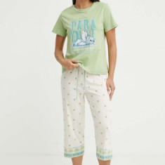 women'secret pijamale de bumbac Lilo&Stich culoarea verde, bumbac, 3137658
