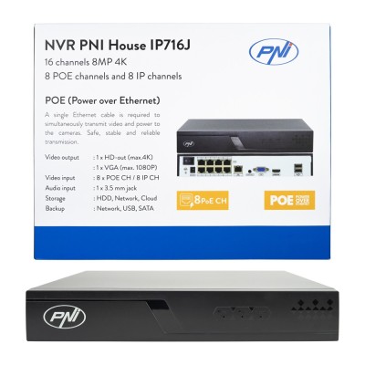 Resigilat : NVR POE PNI House IP716J, 16 canale 4K 8MP, 8 canale POE si 8 canale I foto