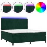Cumpara ieftin Pat cu arcuri, saltea si LED, verde inchis, 180x200 cm, catifea