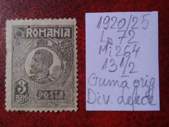 1920- Romania- Ferd. b. mic Mi264-guma orig.-div.defecte