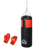 Set sac de box HOMCOM cu manusi de box Set pentru adulti tineri Sac de box agatat greu 16 KG &Oslash;30 x 120 cm Negru+Rosu | Aosom Romania
