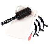 Set perie de par si 3 clame Belula, nailon/peri naturali, negru, 26 x 9 x 7 cm