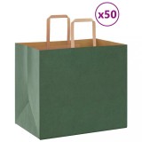 VidaXL Pungi de h&acirc;rtie 50 buc cu m&acirc;nere verde 32x22x28 cm
