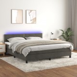 Gossi pat cu arcuri, saltea si led, gri inchis, 160x200 cm, catifea