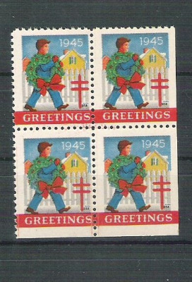 USA, Cinderella 1945 Christmas x 4, MNH, imperf. right+bottom L.090 foto