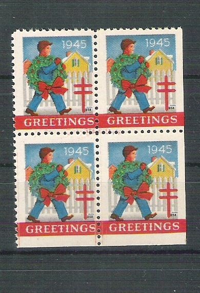 USA, Cinderella 1945 Christmas x 4, MNH, imperf. right+bottom L.090