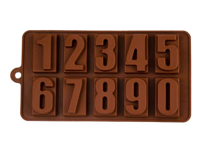Forma de silicon pentru ciocolata, Numere, 10 x 20 cm, Maro, TopBazar