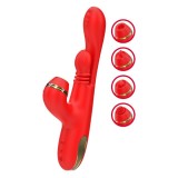 Vibrator triplu INTENSE Katy Multifunction, cu 4 capete interschimbabile, cu funcții diverse, rezistent la apă IPX7, roșu