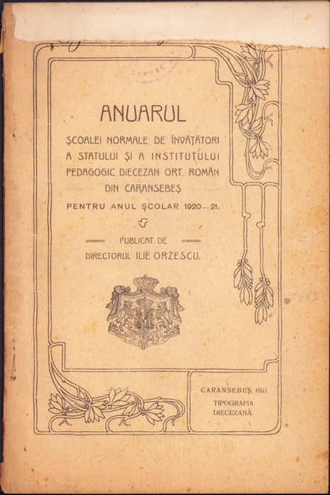 HST C1398 Anuarul Școalei de &icirc;nvățători și Institutul pedagogic Caransebeș 1920