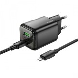 Cumpara ieftin Incarcator Retea Cu Cablu Lightning HOCO N52, 20W, 3A, 1 x USB-A - 1 x USB-C, Negru