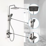 Leziter Eliz - Set de dus multifunctional cu efect ploaie, cap bideu, baterie, finisaj grafit, bara reglabila 70-110cm