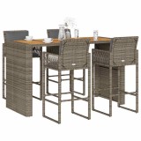 vidaXL Set mobilier bar de grădină, cu perne, 5 piese, gri, poliratan