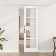 vidaXL Ușă glisantă cu set de accesorii &#039;ORKDAL&#039;Alb Lemn Masiv &amp; Sticlă, vidaXL Ușă de interior cu sticlă &#039;ORKDAL&#039;Alb 61x198.5x4 cm