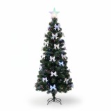 Brad artificial 210 cm, fundite si fibra optica, stea in varf, lumini multicolore, suport metalic, verde