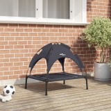 VidaXL Pat ridicat pentru c&acirc;ini cu copertină detașabilă Negru Metal
